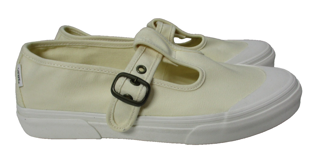 Vans Shoes Womens Sz 10.5 Beige White Mary Jane T-Strap Buckle Shoes